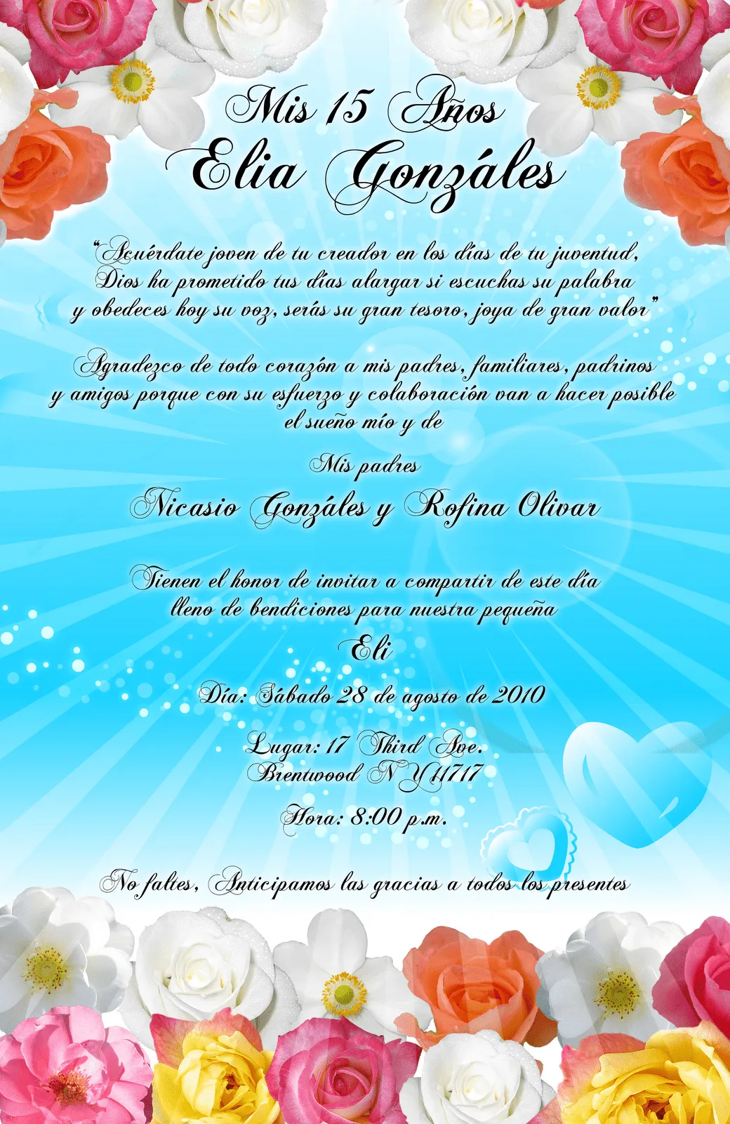 Invitación 15 y 16 Años en color turquesa y flores tropicales ...
