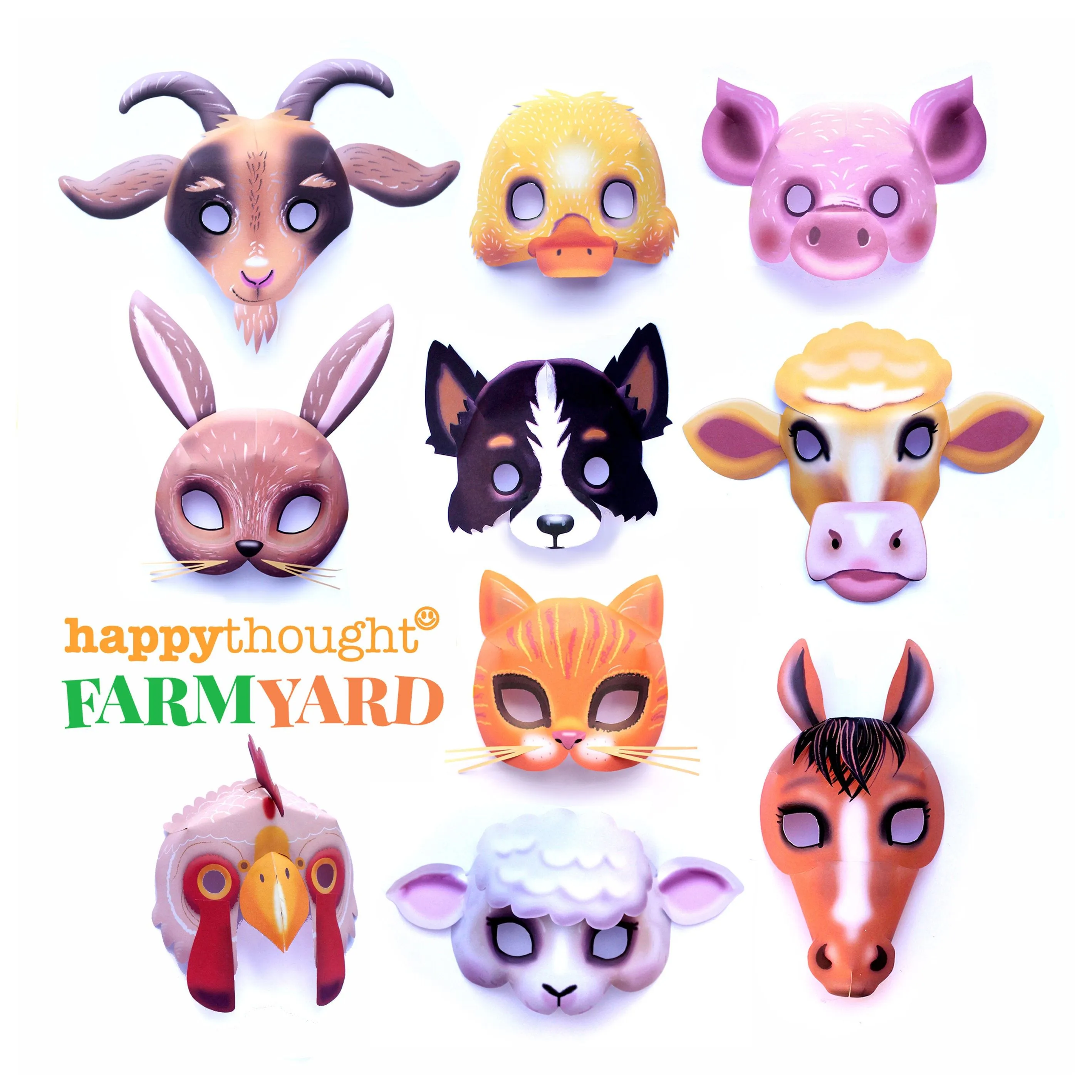 10 máscaras de animales de granja imprimibles: Conejo Gallo Perro Caballo  Cerdo Oveja Vaca Pato Gato y Cabra. Plantillas para imprimir y hacer de  Happythink. - Etsy México