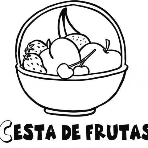 Imprimir: Dibujo de cesta de frutas para colorear con niños.