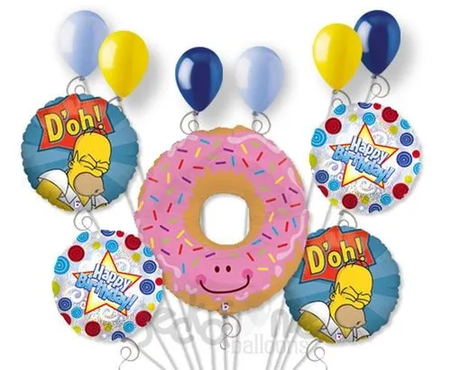 11pc Homer Simpson Doughnut Happy Birthday Mylar Balloon Bouquet ...