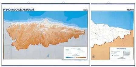 MAPA MURAL MUDO PRINCIPADO ASTURIAS FISICO/ MAPA MURAL MUDO PRINCIPADO ASTURIAS FISICO/