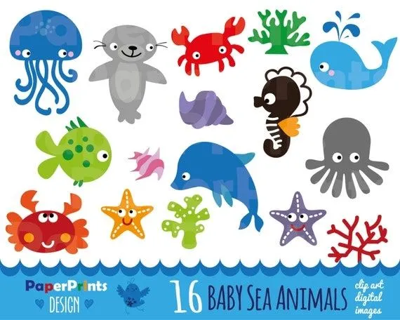 16 crías al mar los patrones de los animales por PaperPrintsDesign