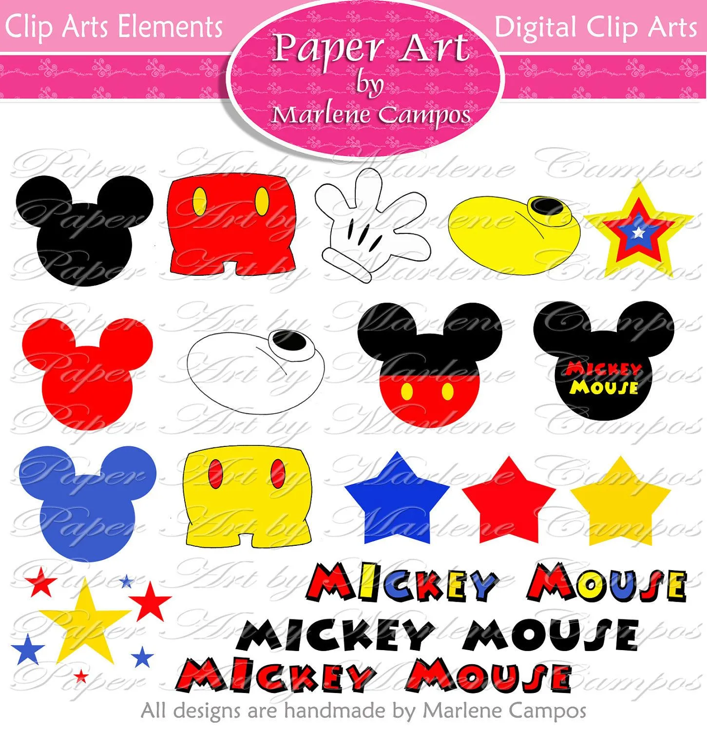 18 Mickey Mouse Classic Colors Digital Clip Art for Crafts Projects ...