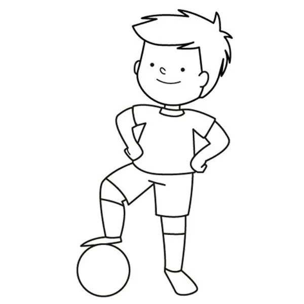 Niño jugando al fútbol con su pelota: dibujo para colorear e imprimir