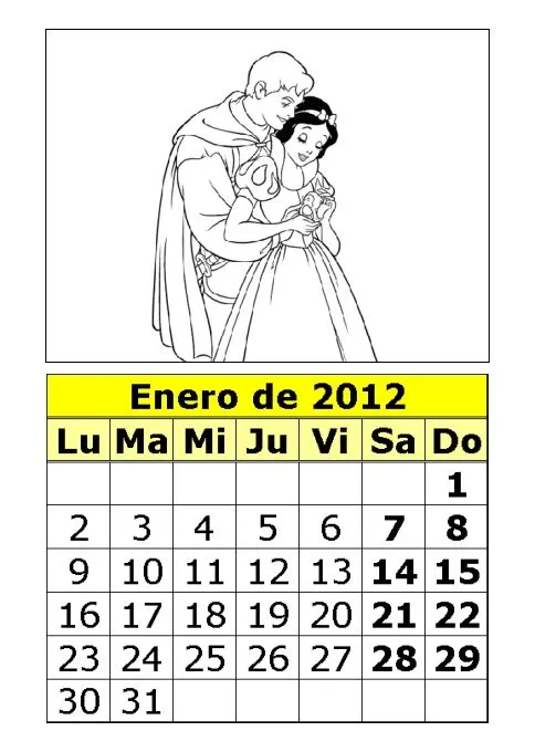 Calendario de Blancanieves para colorear de 2012 (1ª parte ...