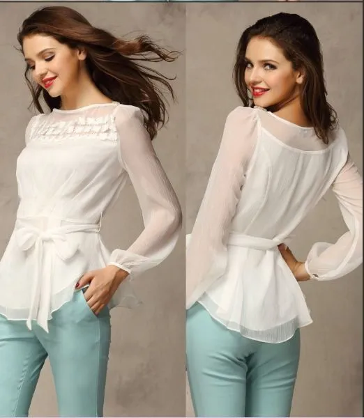 2014 nuevo estilo de gama alta imagen en blanco de la gasa blusas ...