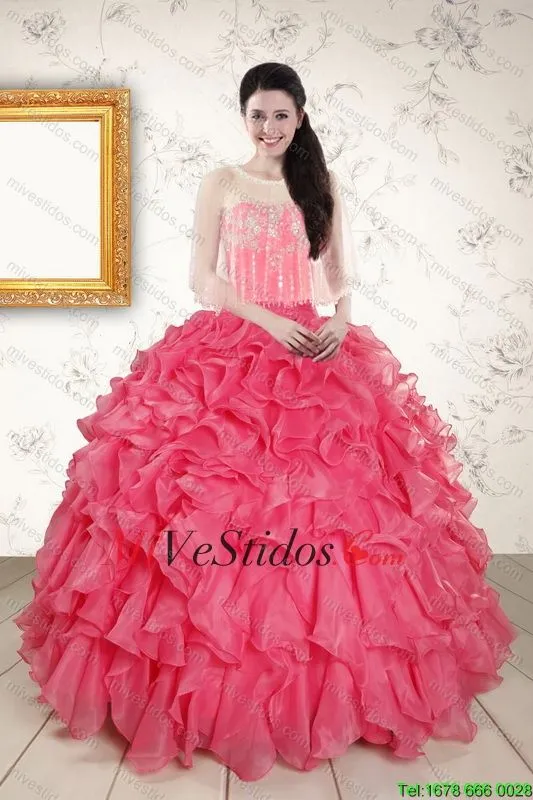 2015 Hot Pink Strapless Vestidos de quinceañera con apliques - €210.58