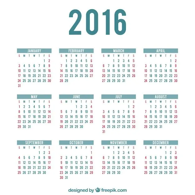 2016 Calendario