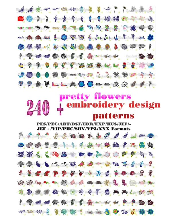 Más de 230 patrones de diseño de bordado de hermosas flores listos para  imprimir formatos ART/PES/HUS - Descargar - Max Artistic Designs- Tienda de  bordados CNC 3D