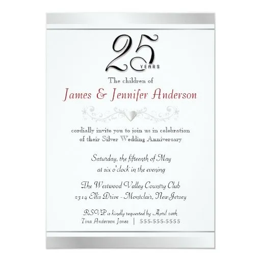 25to Invitaciones del aniversario de bodas de Invitación 12,7 X 17 ...