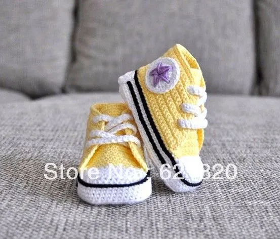 30%off Yellow newborn crochet shoes.Purple colored star pattern ...