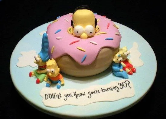 30th Birthday Simpsons Cake - Donut Shaped Fondant cake with Homer ...