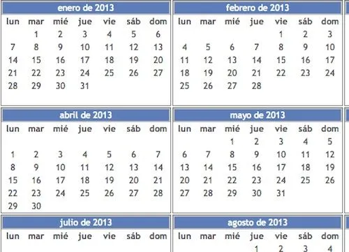 32 Calendarios 2013 para imprimir, plantillas PSD, Excel y Word