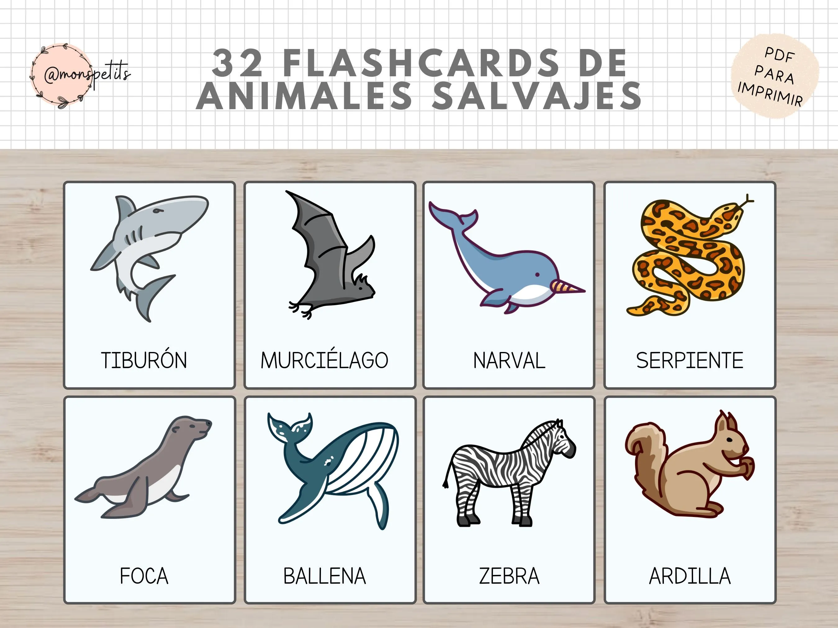 32 Flashcards Animales de Salvajes Castellano / Español Vocabulario  Imprimible Educativo para Niños Educacion Infantil - Etsy México