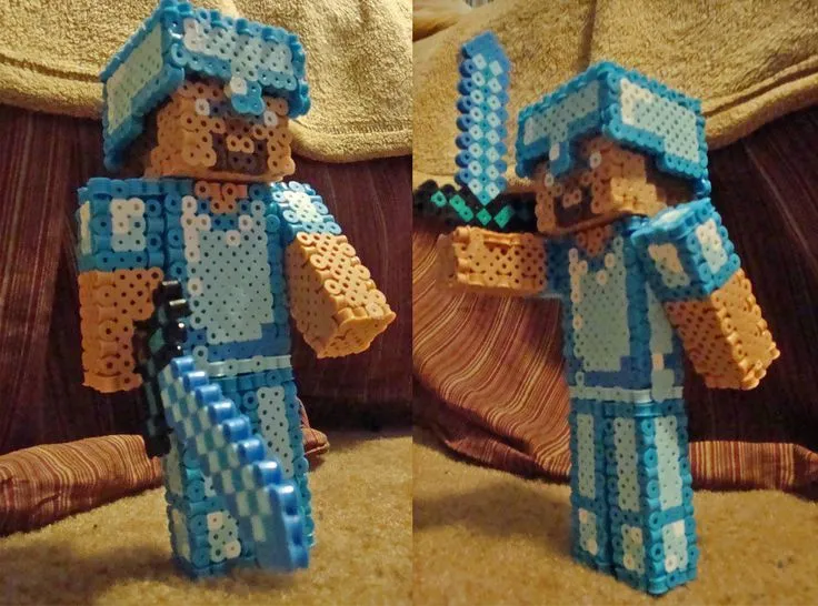 3D Minecraft Perler Steve (Diamond version) by Pika-Robo on ...