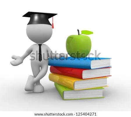 3d People - Man, Person With Pile Of Books And An Apple ...