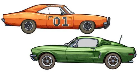 451 Illustrator, dibujos hechos a mano de coches de película