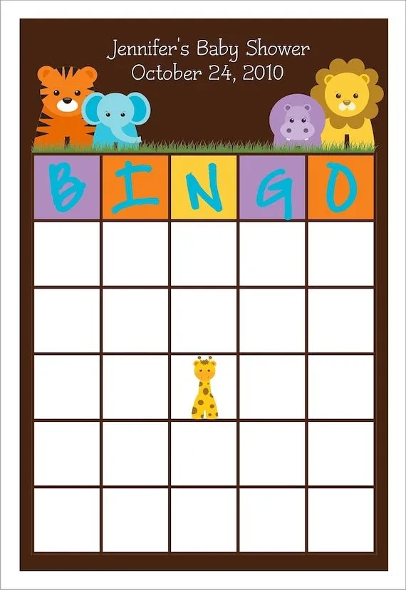 5.5x8.5 Bingo Jungle Baby Shower Game por SimplyCreativeMel en Etsy