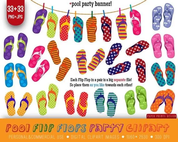 66 Pool Party Flip Flops clipart beach por PaperPrintsDesign