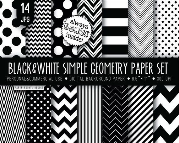 8.5 x 11 blanco y negro papel de Digital 8.5 por PaperPrintsDesign
