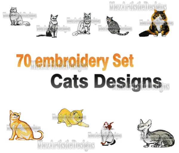 Más de 92 patrones de bordado de gatos gatitos Pes jef formato PDF, solo  gatos para máquina de bordar - Descargar - Max Artistic Designs- Tienda de  bordados CNC 3D