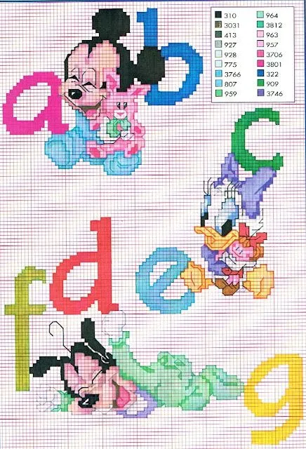 Alfabeto Bebés Disney con peluches, para punto de cruz. | Oh my ...