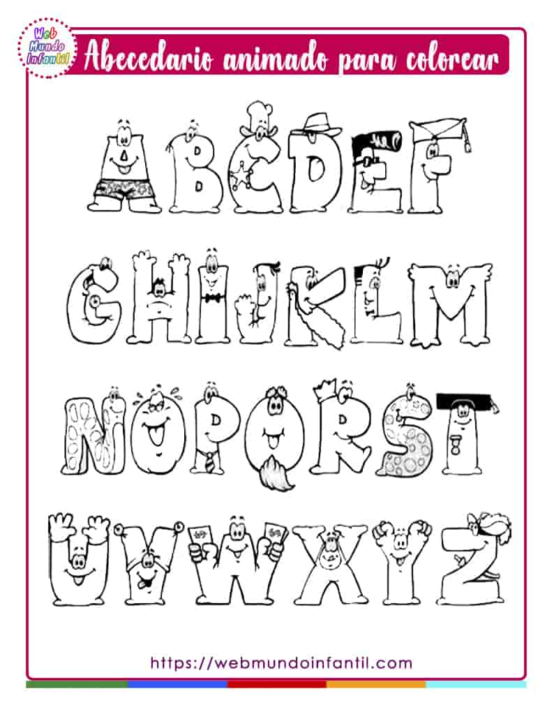 Abecedario animado para niños para IMPRIMIR Y COLOREAR Abecedario animado para niños para IMPRIMIR Y COLOREAR