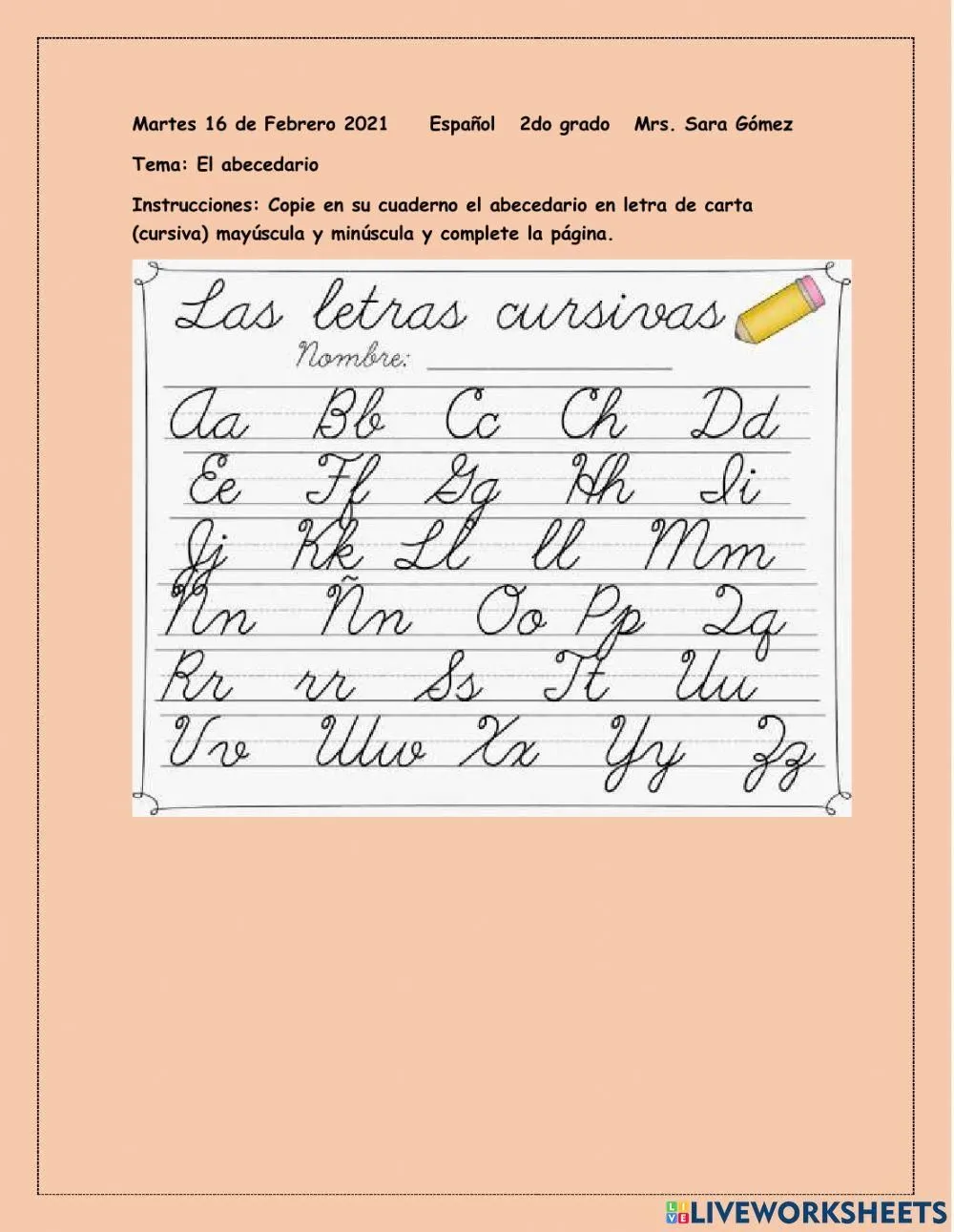 Abecedario letra cursiva worksheet | Live Worksheets