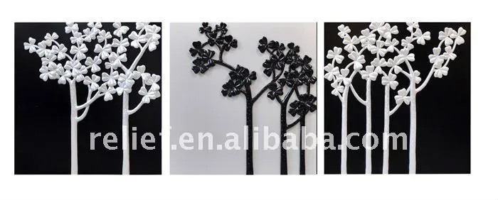 Árbol abstracto negro y blanco del arte de la pared - tríptico ...