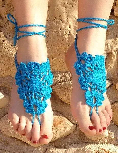 Accesorios de zapatos Salida descalzas de flor Crochet mujer ...