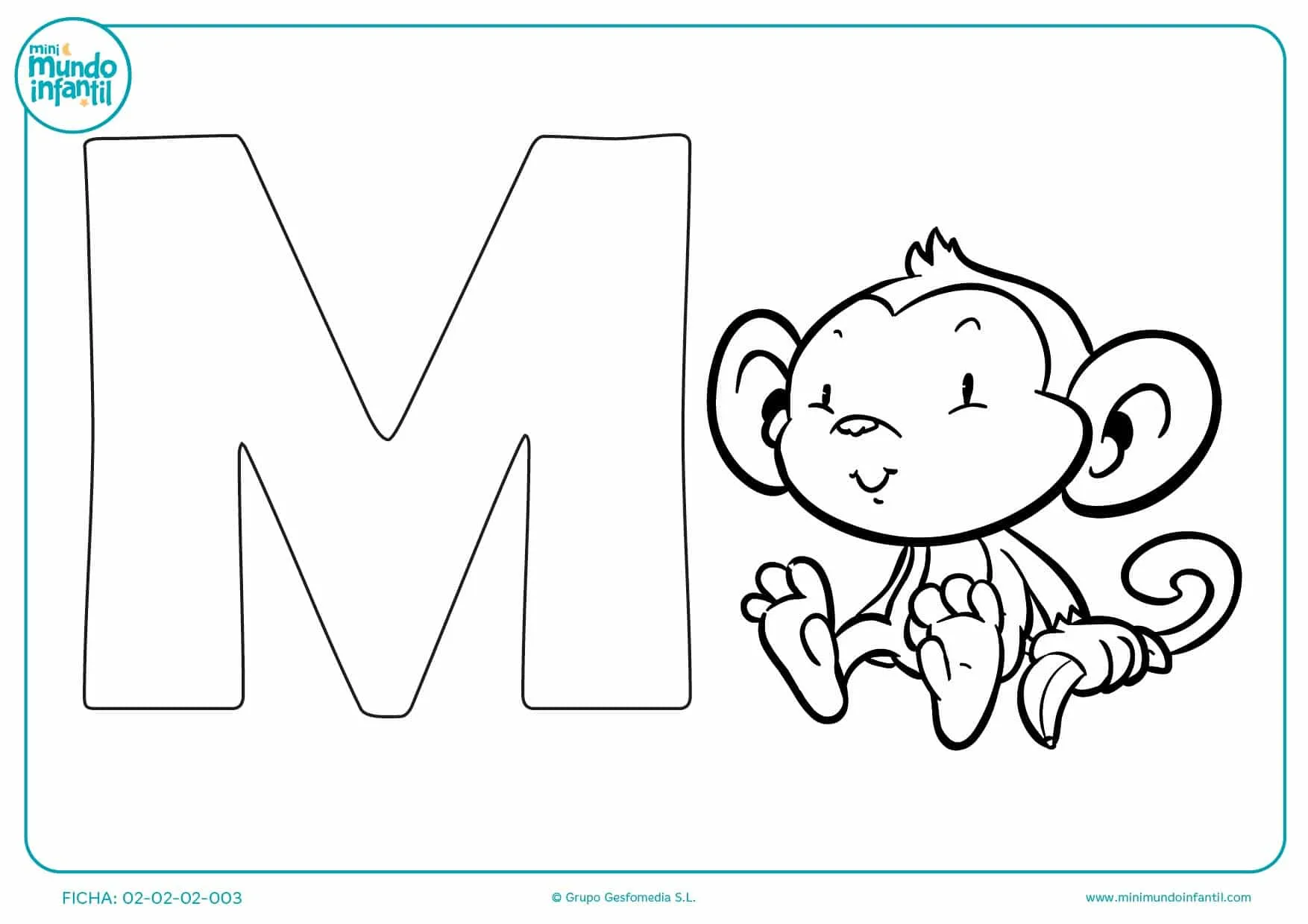 Actividad con la letra M de mono para niños de educación infantil