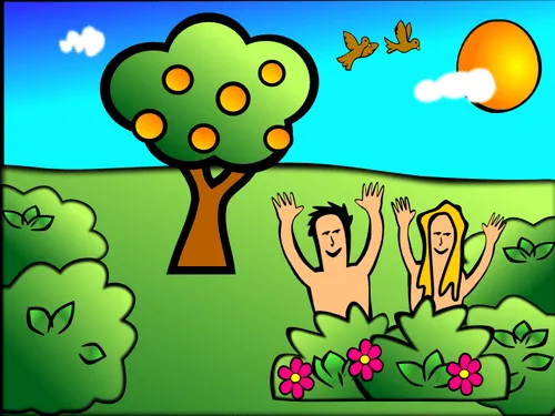 Adam & Eva en el jardín paisaje vector illustration | Vectores de ...