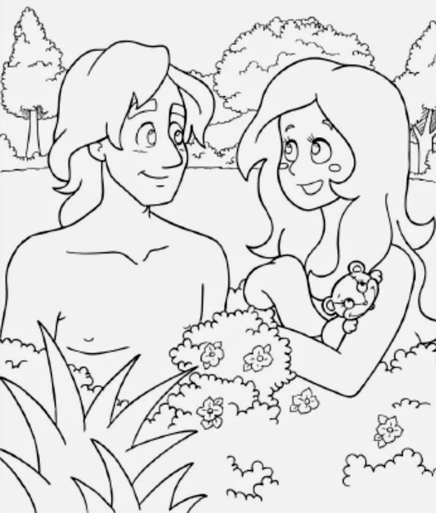 Adán y Eva para colorear | Dibujos para Niños