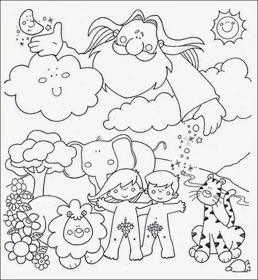 Adán y Eva para colorear ~ Dibujos para Niños