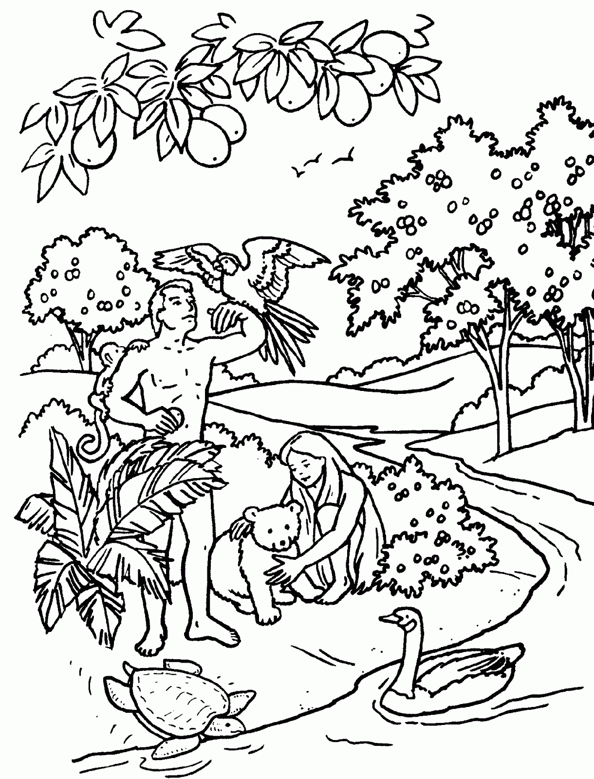 Dibujos Cristianos Para Colorear: Adán y Eva en el huerto del Edén ...