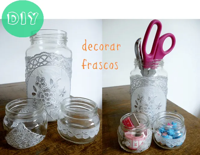 manitas de gato: diy: decorar frascos con encaje