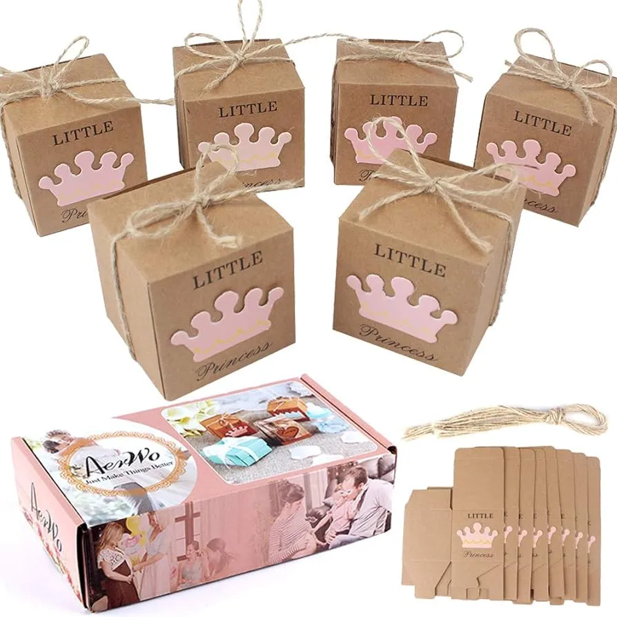 AerWo 50 cajas de regalo de baby shower de princesas pequeñas + 50 lazos de  cordel,