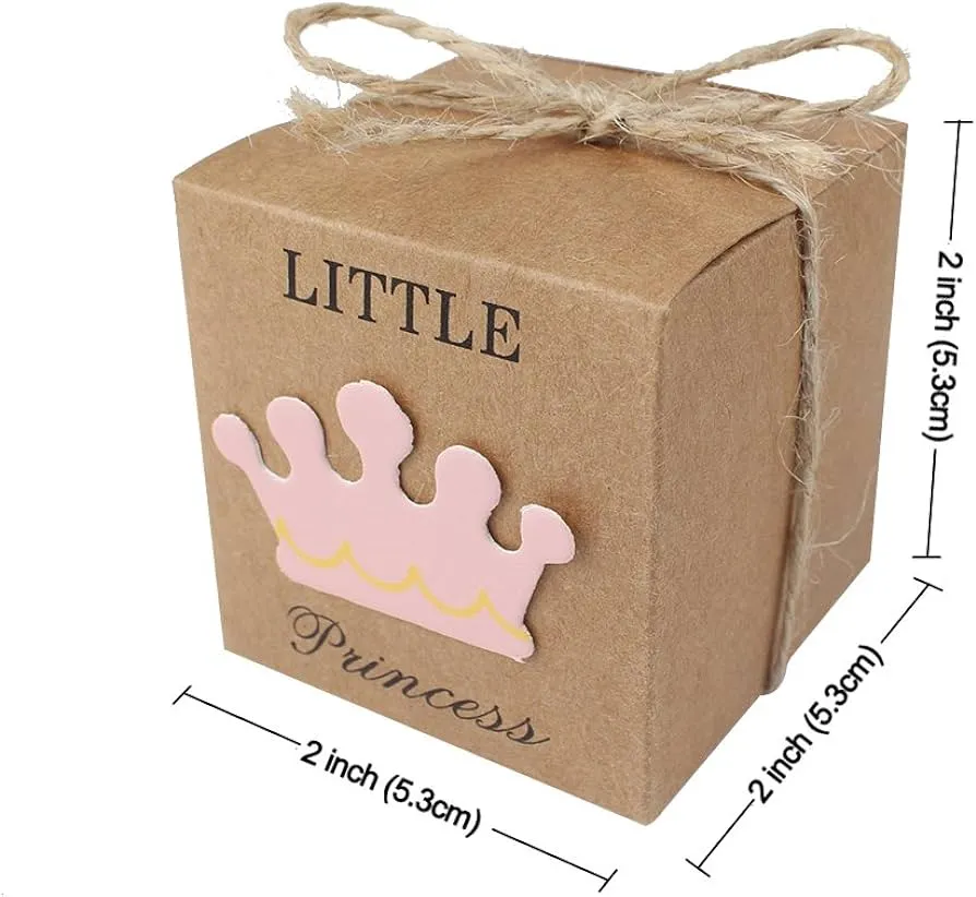 AerWo 50 cajas de regalo de baby shower de princesas pequeñas + 50 lazos de  cordel, bolsa de papel kraft rústico, caja de regalo para baby shower,  suministros de fiesta, bonita decoración