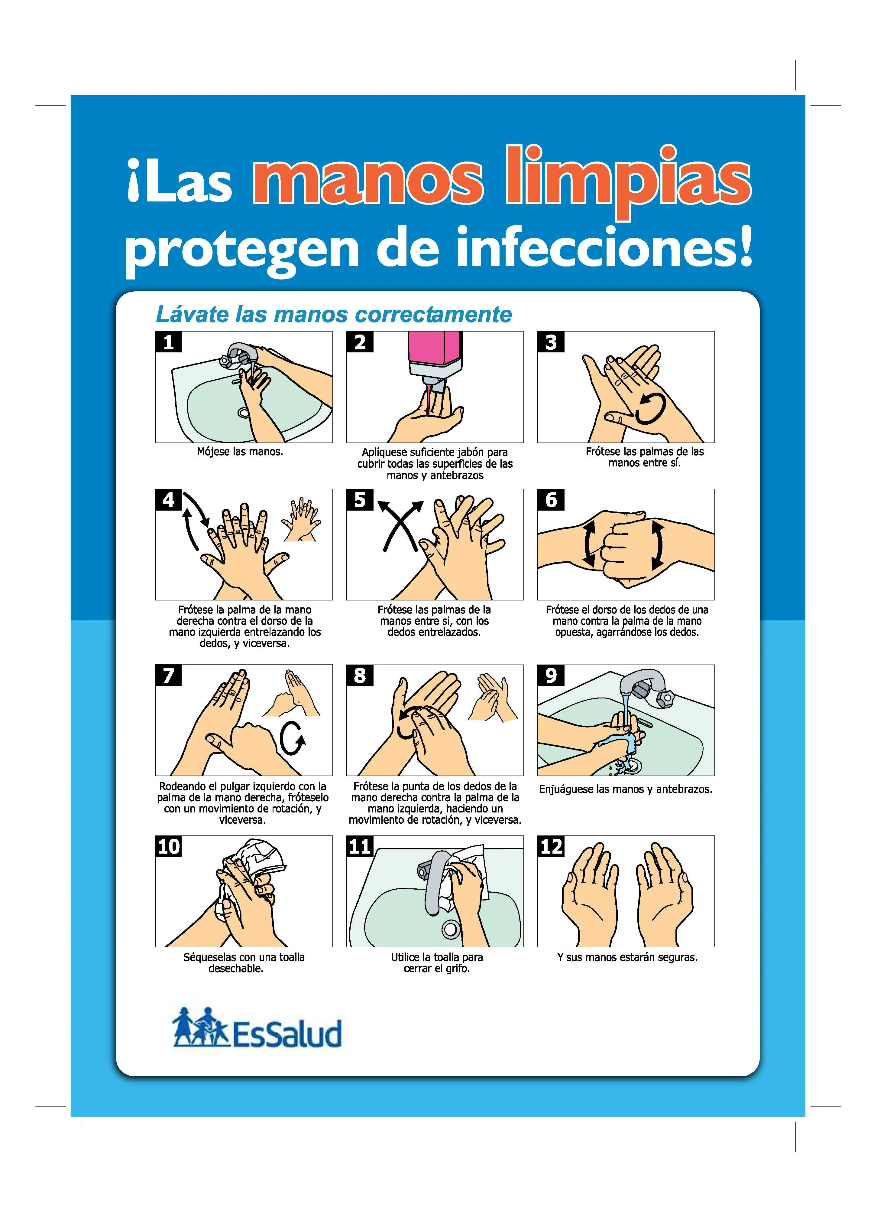 Afiche de los pasos para la Higiene de Manos: Seguro Social de ...