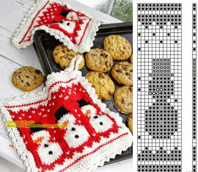 Agarradera navideña - tricot / dos agujas | Crochet y Dos agujas