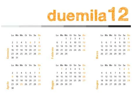 Calendario 2012 da scaricare gratis e stampare annuale in PDF