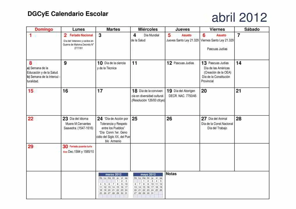 Agenda y calendario escolar DGCyE, Febrero 2012- diciembre 2012 ...