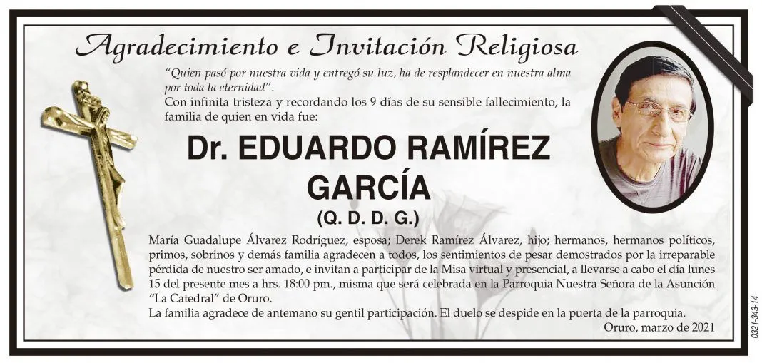 Agradecimiento e Invitación Religiosa: Dr. EDUARDO RAMÍREZ GARCÍA (Q. D. D.  G.) - Periódico La Patria