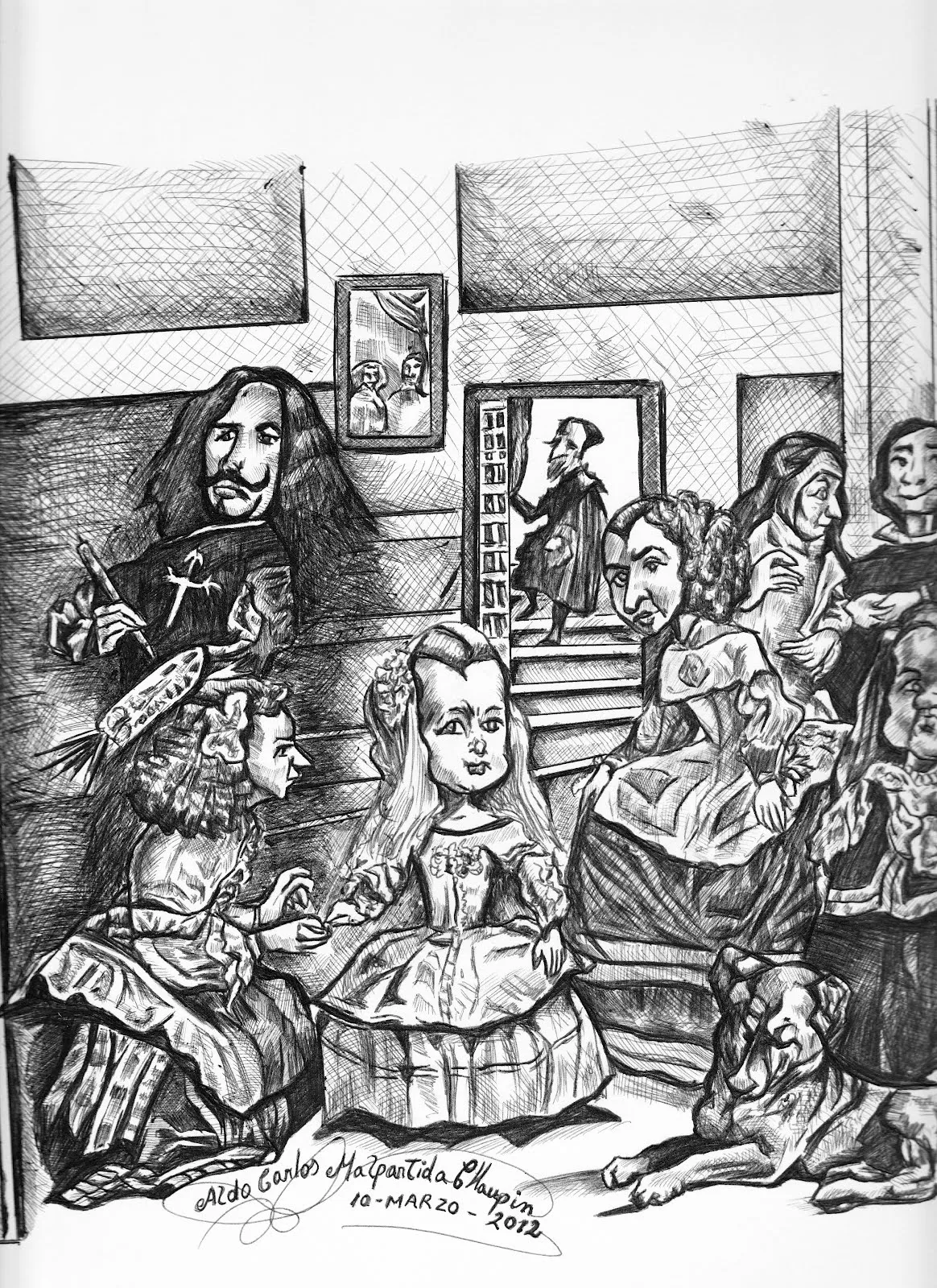 Aldo Dibujo Pintura y Artes: Caricatura del Cuadro: “Las Meninas ... Aldo Dibujo Pintura y Artes: Caricatura del Cuadro: “Las Meninas ...