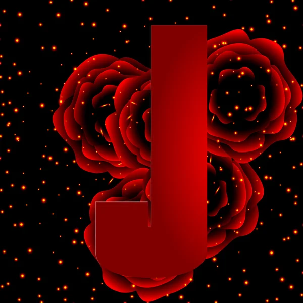 Alfabeto sobre un fondo de rosas rojas letra j — Vector stock ...