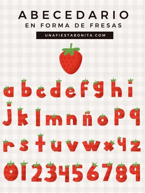 Alfabeto fresas, clipart abecedario fresas, letras y números forma de  fresas – Una Fiesta Bonita