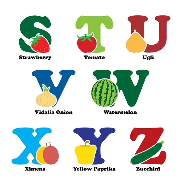 Alfabeto de fruta y verdura — Vector stock © artisticco #18757353