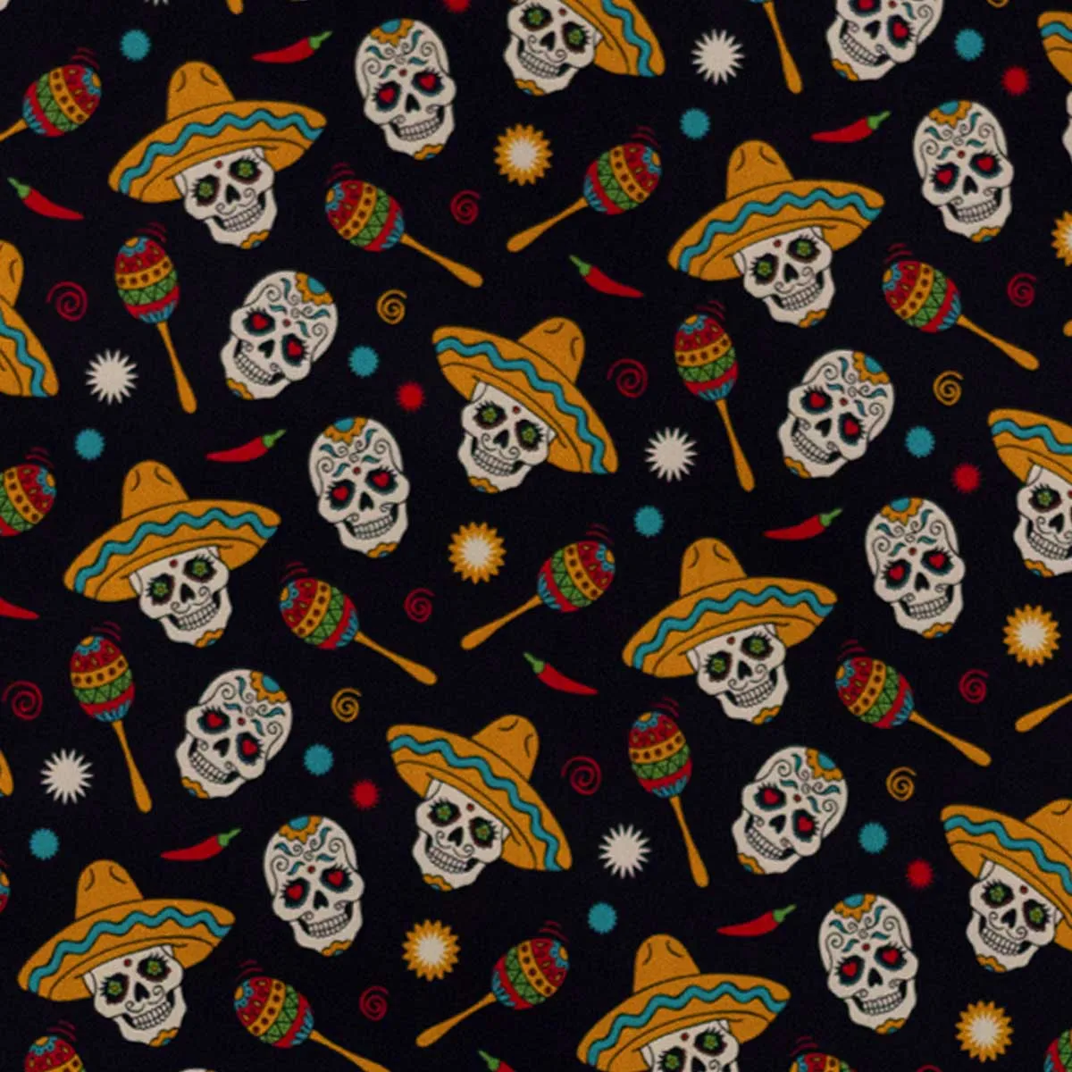 Algodón Estampado Digital Día de Muertos | Calaveras Sombreros – Telas Junco