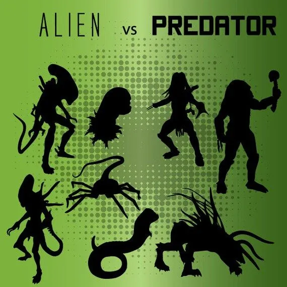 Alien vs Predator siluetas png 8 300dpi clipart por SquidInkShop
