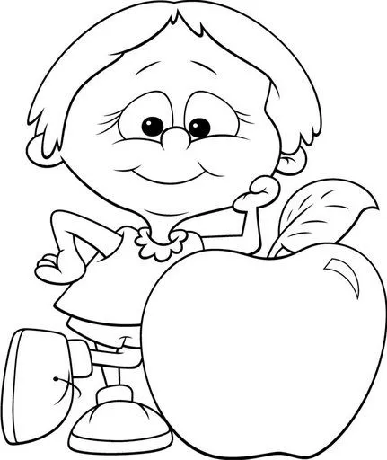 Dibujo para colorear de un niño comiendo manzanas - Imagui